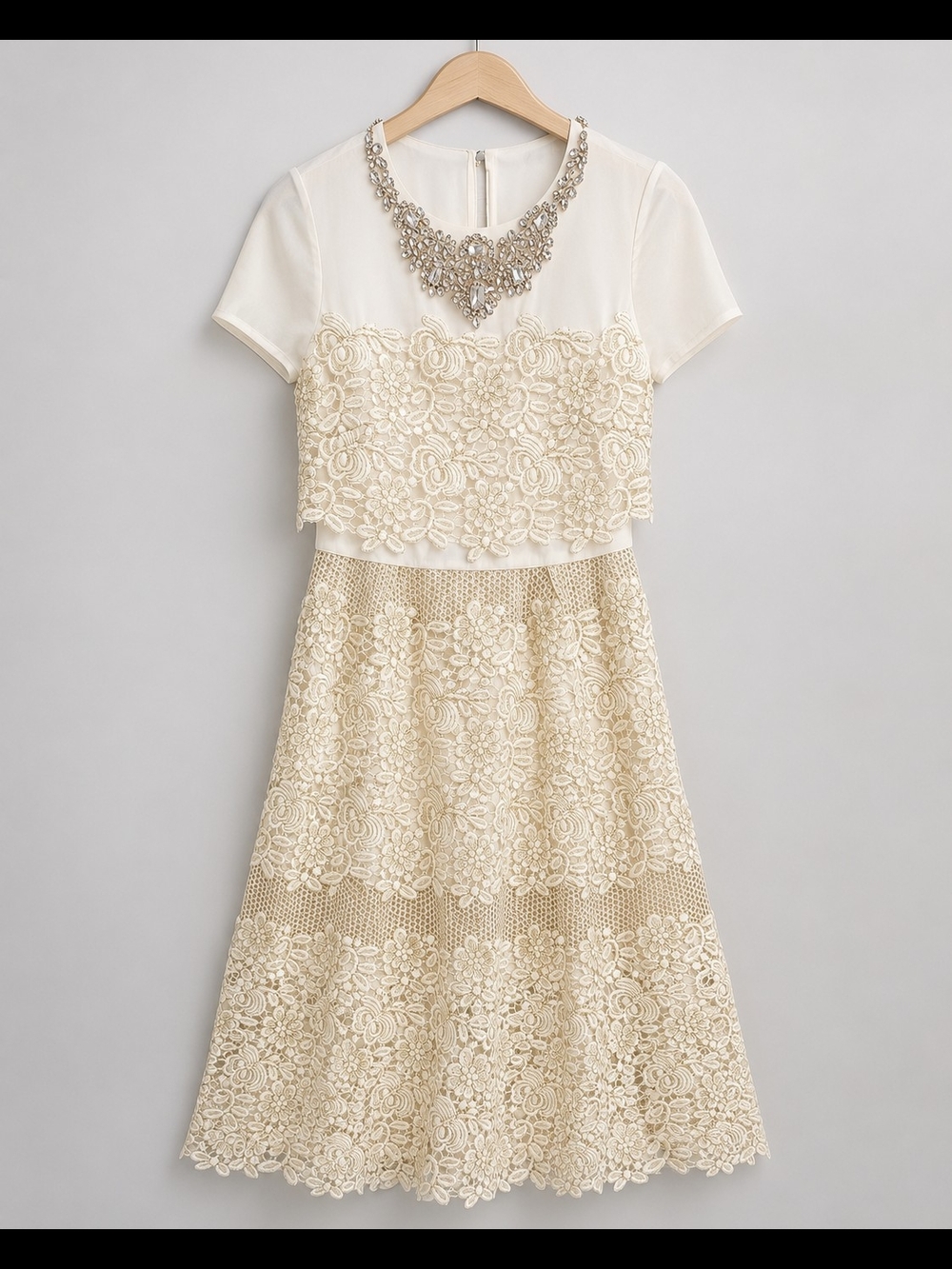 Ted Baker London Cream Lace Midi Dress with Short Sleeves